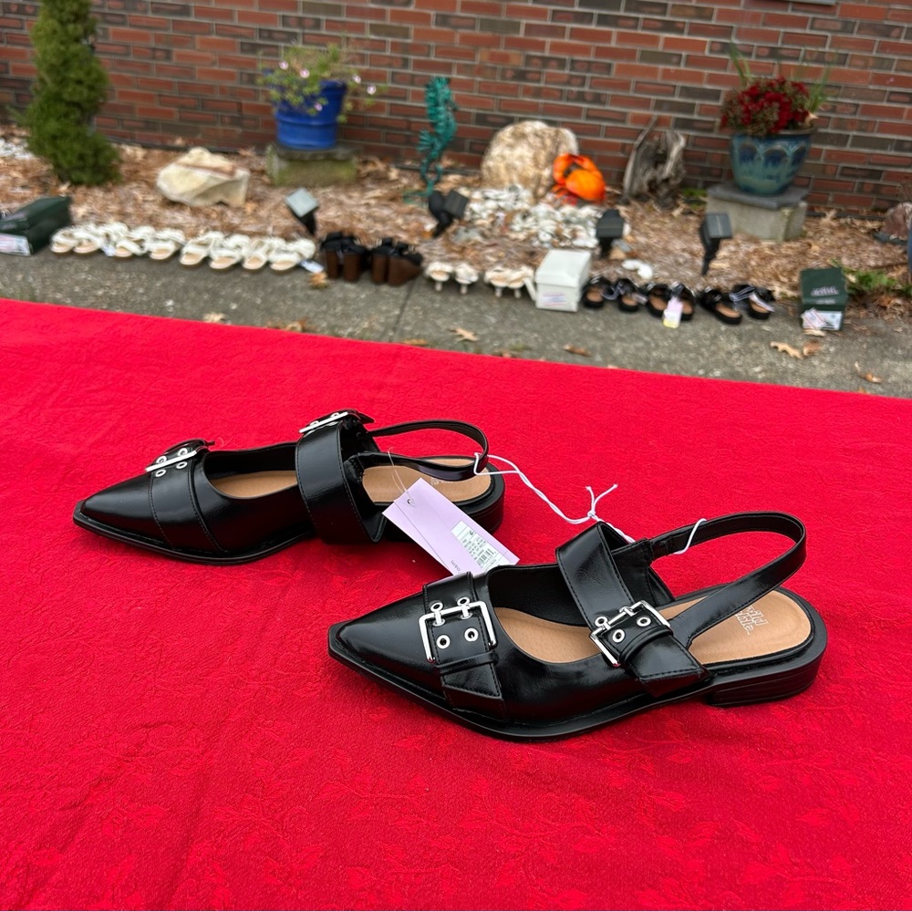Size 8 Peyton Double Buckle black Slingback Flats wild fable office punk alt - Picture 3 of 7